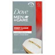 Dove Men+Care Deep Clean Body and Face Bar, 4 oz, 6 Bar
