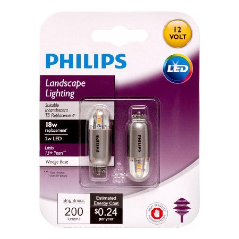 Philips LED Capsule Light Bulb, 12V, Bright White, 18 WE, Wedge, 2 Ct