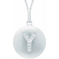 Diamond Accent Sterling Silver Round Initial "Y" Disc Pendant