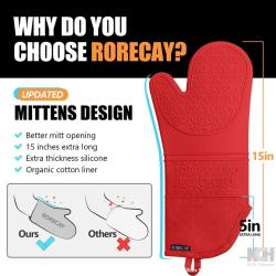 Premium Oven Mitts and Pot Holders Set - High Heat Resistant, Long, Non-Slip, and Comfortable Grip Kitchen Essentials for Home Cooks and Professionals