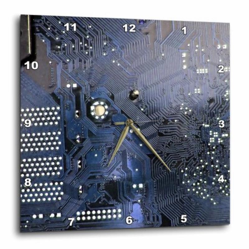 3dRose Blue computer chip macro photography - microchip - motherboard electronics circuits - tech geek nerd, Wall Clock, 10 by 10-inch