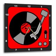 3dRose Retro Red and Black Record Player, Wall Clock, 15 by 15-inch