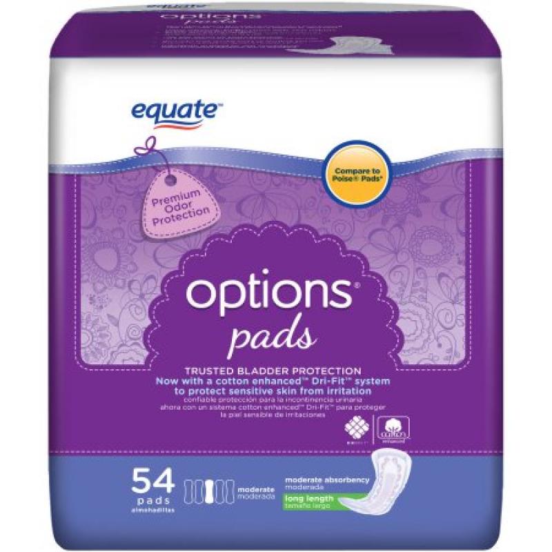 Equate Options Moderate Long Bladder Control Pads, 54 count