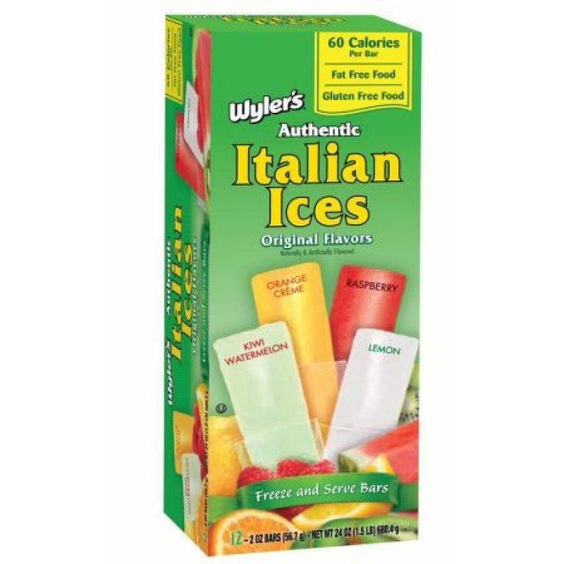 Wyler&#039;s Italian Ice Freezer Pops, Original Flavors, 2 Fl Oz, 12 Count