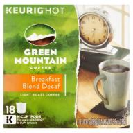 Keurig Hot Green Mountain Coffee Light Roast Coffee Breakfast Blend Decaf K-Cup Pods, 0.31 oz, 18 ct