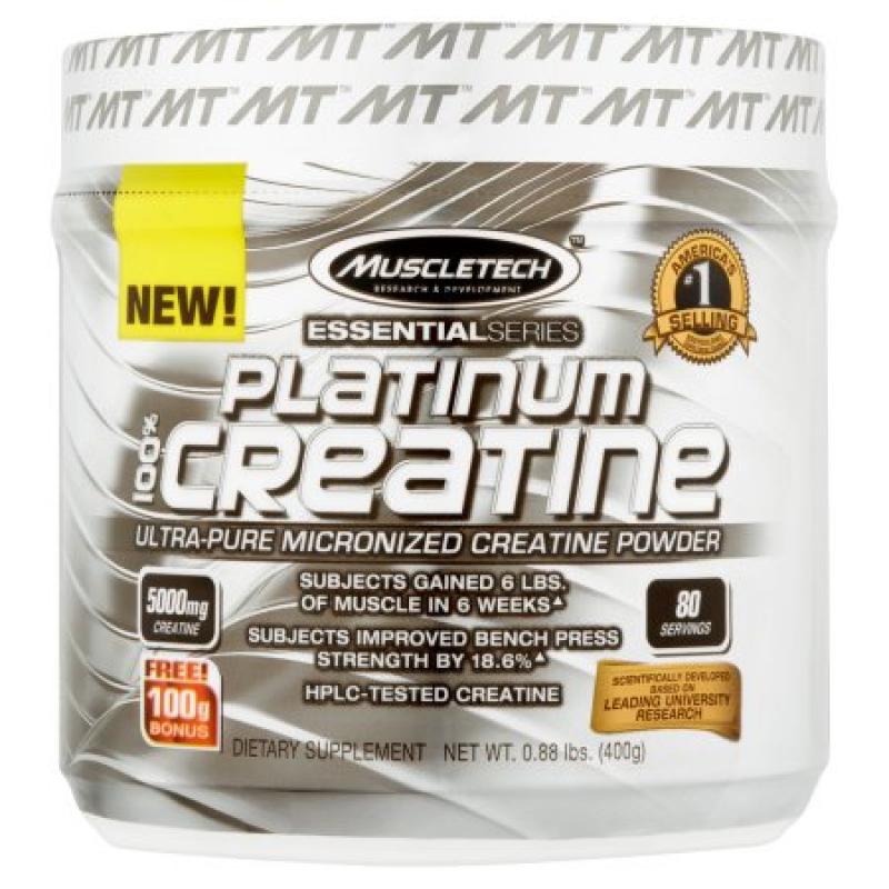 MuscleTech Essential Series Platinum 100% Creatine Dietary Supplement Powder, 0.88 lb