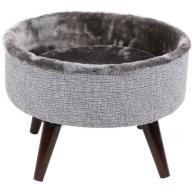 One Source International Round Cat Bed with Wooden Legs, Gray/Brown, 16"