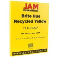 JAM Paper Bright Color Paper, 8.5 x 11, 24lb Brite Hue Yellow Recycled, 500 Sheets/Ream