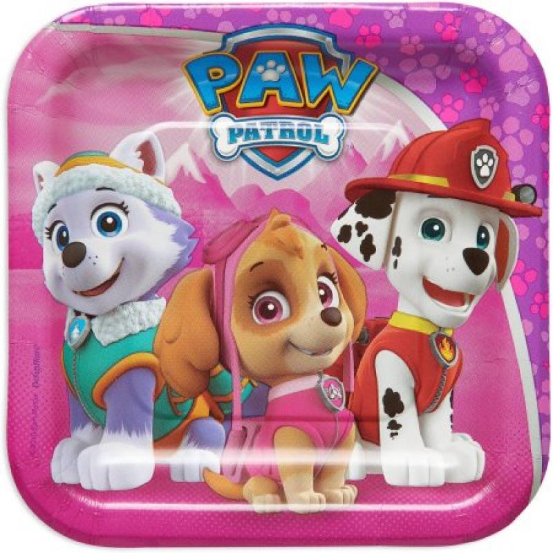PAW Patrol Pink 7" Square Plate, 8 Count, Party Supplies