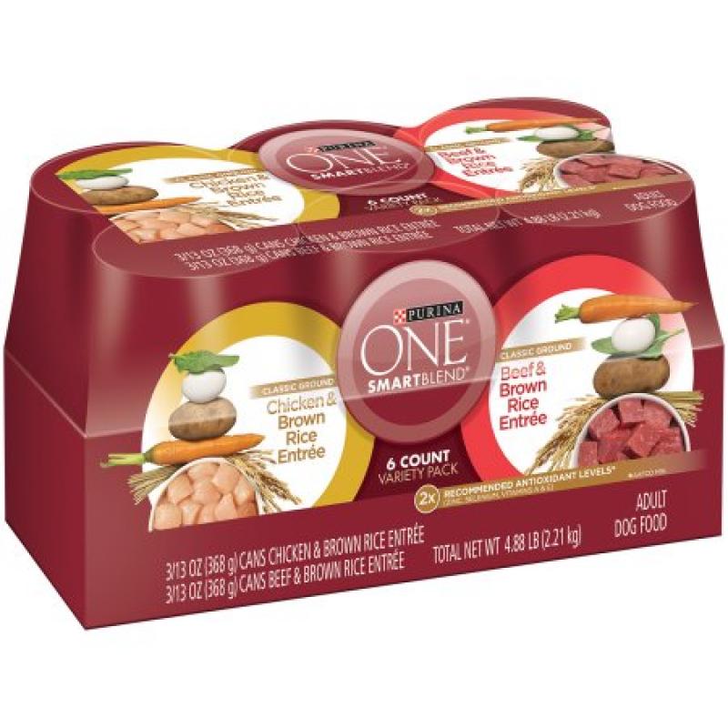 Purina ONE SmartBlend Classic Ground Entree Variety Pack Adult Dog Food 6-13 oz. Cans