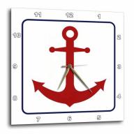 3dRose Red Boat Anchor Blue Outline, Wall Clock, 13 by 13-inch