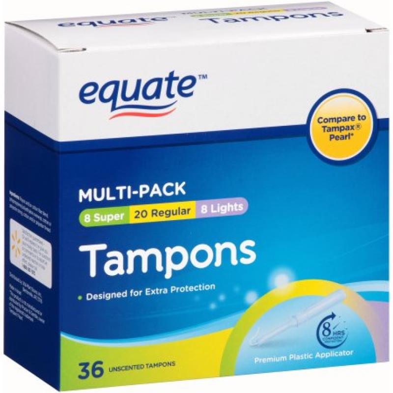Equate Assorted Absorbency Unscented Premium Plastic Tampons, 36 count
