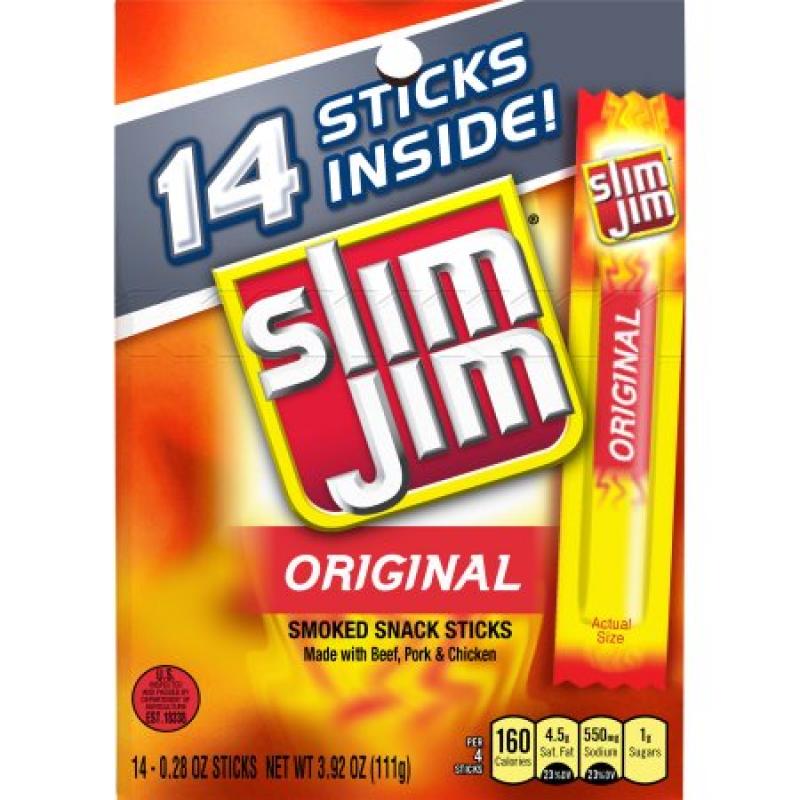 Slim Jim Original Smoked Snack Sticks, 0.28 oz, 14 ct