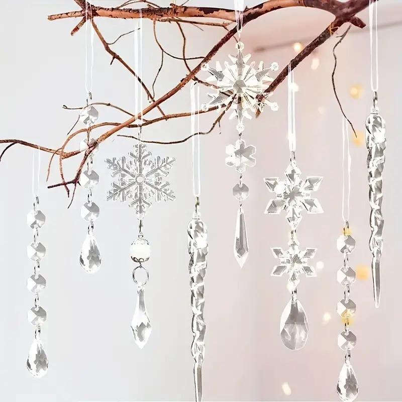 20 PCS Acrylic Crystal Christmas Ornament Set: Festive Snowflake, Ice Bar, and Teardrop Decorations for Your Christmas Tree