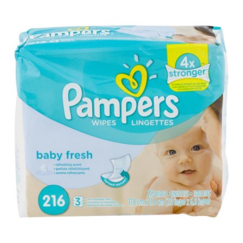 Pampers Baby Fresh Wipes Refills, Scented, 3 packs of 72 (216 count)