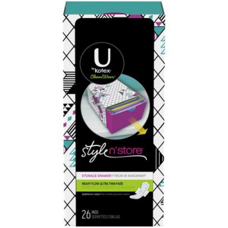 U by Kotex CleanWear Ultra Thin Heavy Flow Pads with Wings, Unscented