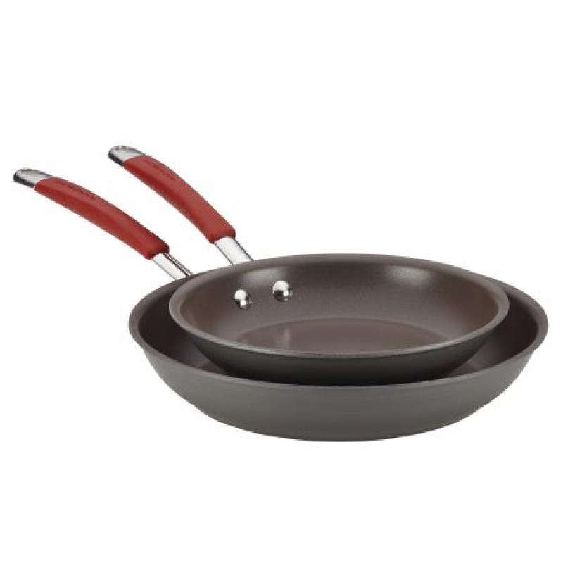 Rachael Ray(r) Cucina Hard-Anodized Aluminum Nonstick Skillet Set, 9.25-Inch and 11.5-Inch, Gray/Cranberry Red