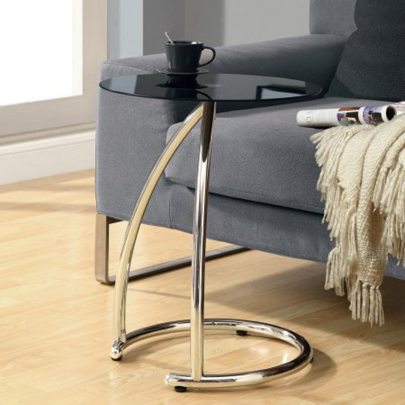 Metal Accent Table with Black Tempered Glass, Chrome