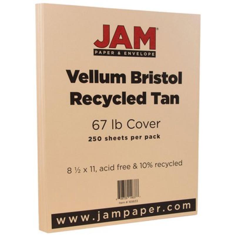 JAM Paper Vellum Bristol Cardstock, 8.5 x 11, 67 lb Tan, 250 Sheets/Pack