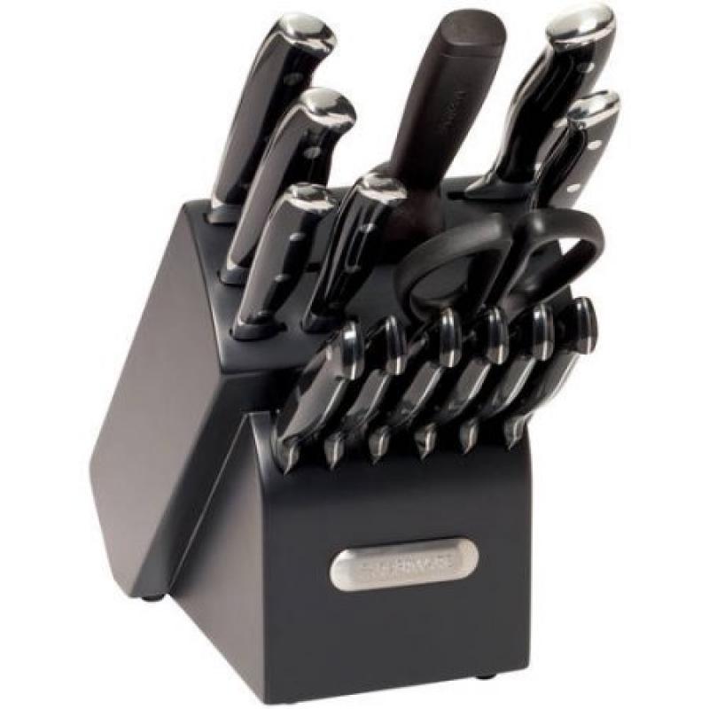 Farberware 15-Piece Forged Triple Riveted Cutlery Set, Black with EZ Angle Sharpening Steel