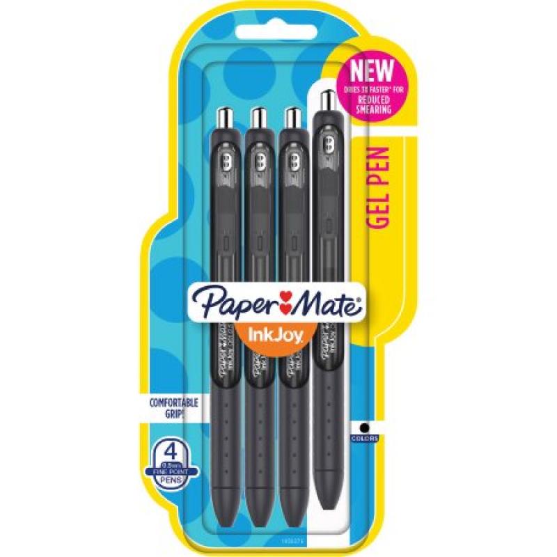 Paper Mate InkJoy Gel Pens, Fine Point, Black, 4-Pack