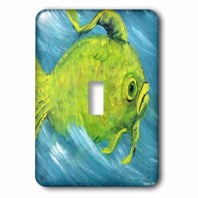 3dRose Mr. Lonely, grumpy green fish swims alone , 2 Plug Outlet Cover