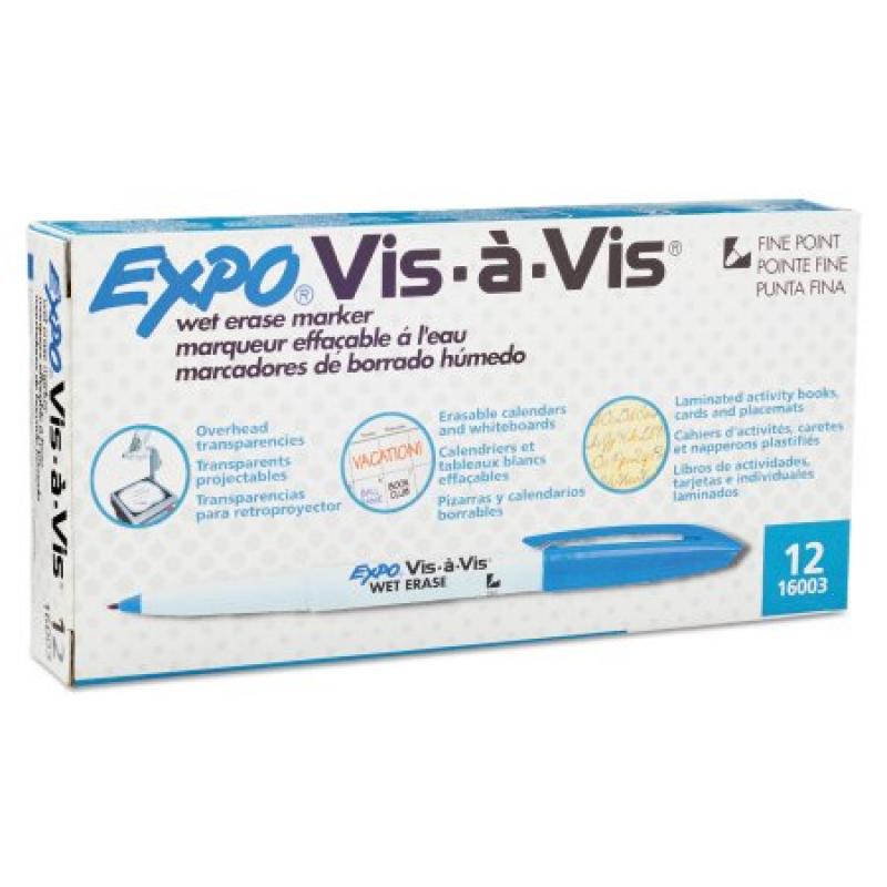 EXPO Vis-à-Vis Wet-Erase Marker, Fine Point, Blue, Dozen