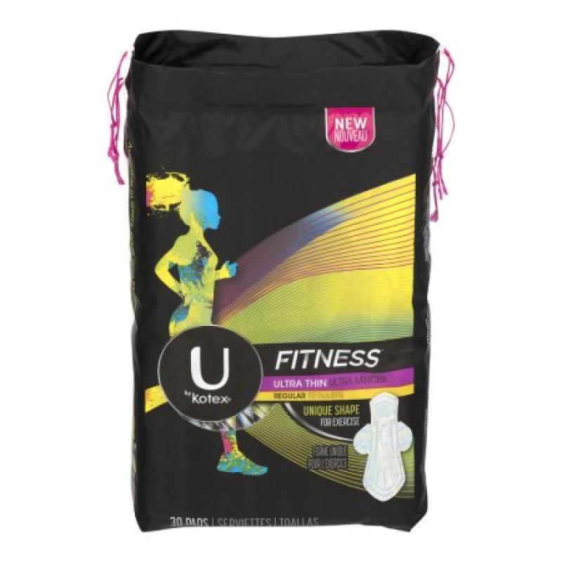 U by Kotex Fitness Ultra Thin Pads with Wings, Regular Absorbency, Unscented (Choose Count)