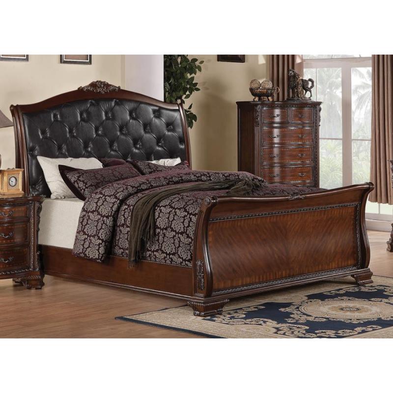 Coaster Maddison Sleigh Bed in Brown Cherry Finish-King
