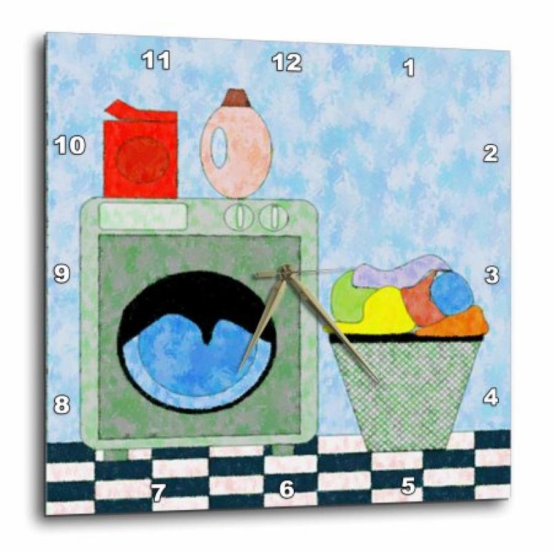 3dRose Red Blue Green Laundry Room, Wall Clock, 13 by 13-inch