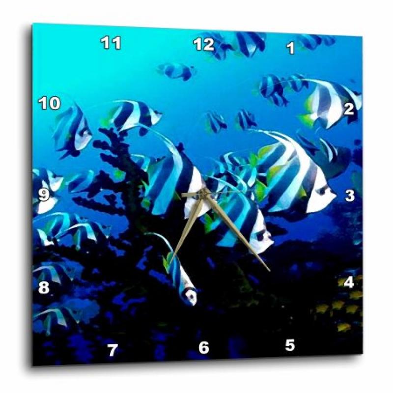 3dRose Deep Blue Sea Life Creatures, Wall Clock, 13 by 13-inch