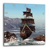 3dRose Pirate Ship sails trough coastal in strong winds, Wall Clock, 10 by 10-inch