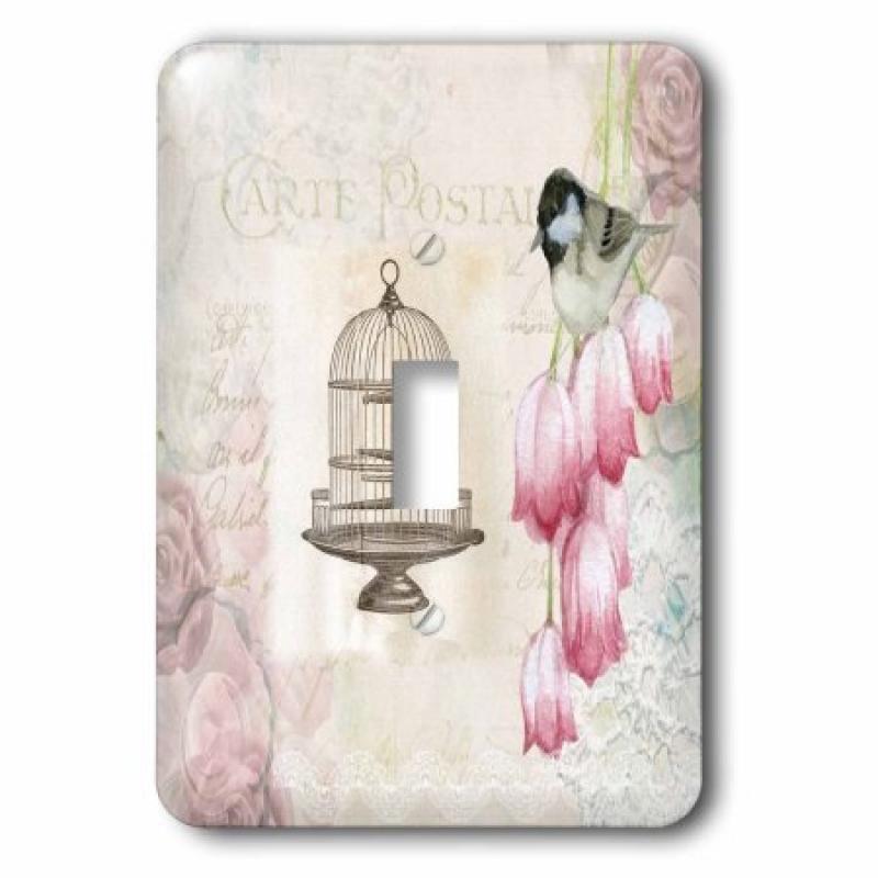3dRose Image of French Postcard With Flowers And Old Bird Cage, Single Toggle Switch