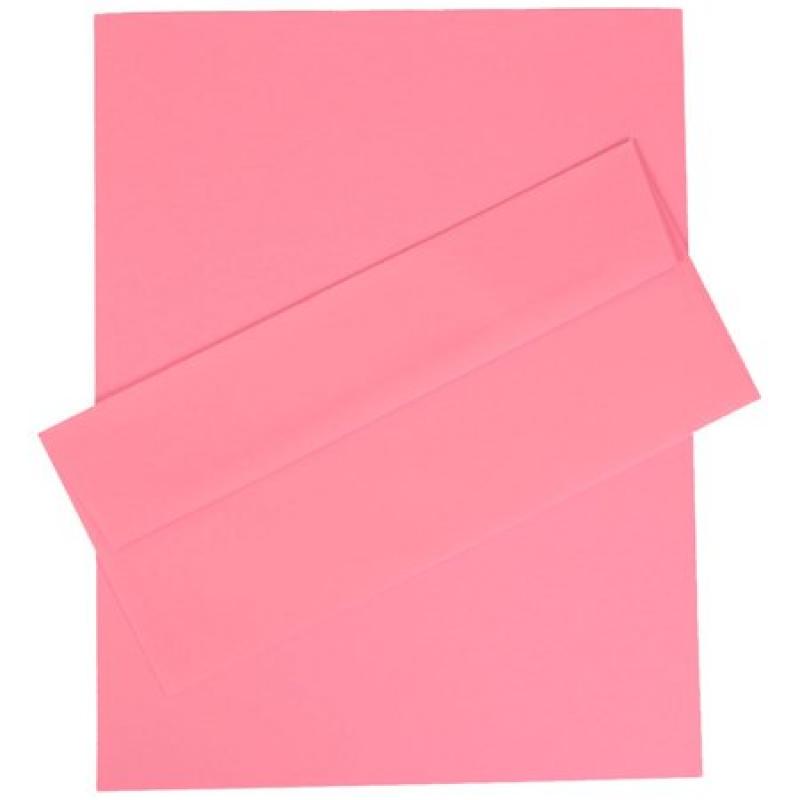 JAM Paper Business Stationery Set, #10 Envelopes, 4 1/8 x 9 1/2, Ultra Pink Brite Hue Recycled, 100/pack
