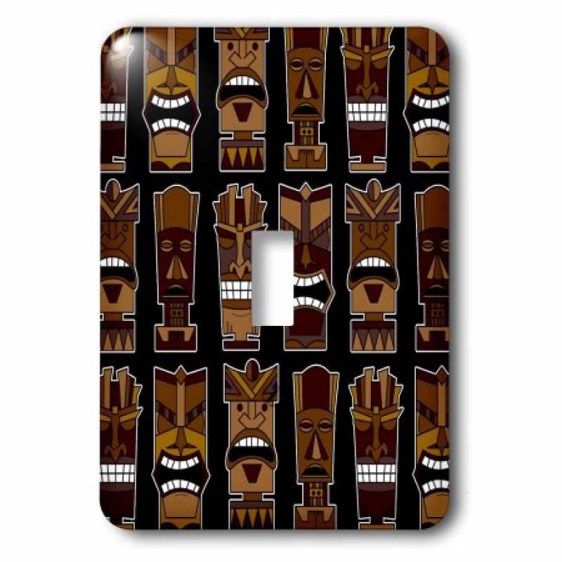 3dRose Cute Tiki Mask Print Large - Brown on Black, Double Toggle Switch