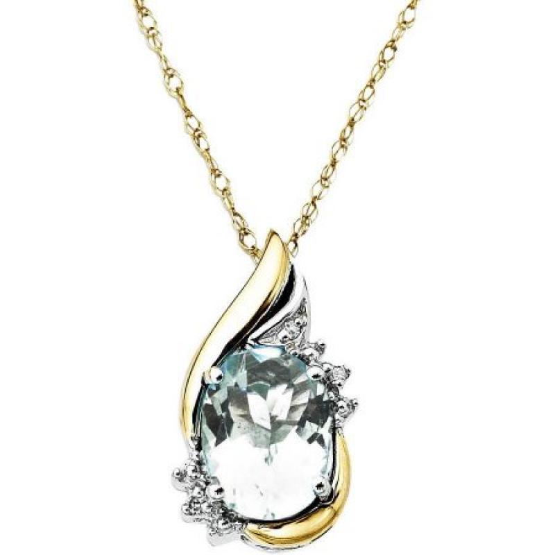 Duet Sterling Silver with 10kt Yellow Gold Oval Aquamarine and Diamond Accent Pendant