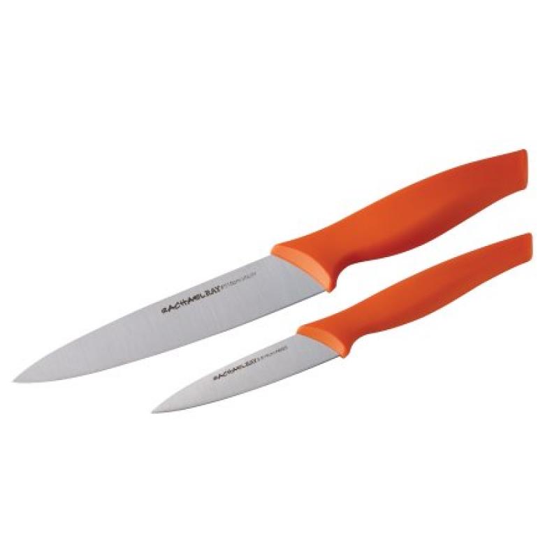 Rachael Ray Cutlery 2-Piece Japanese Stainless Steel Fruit and Vegetable Knife Set with Orange Handles and Sheaths