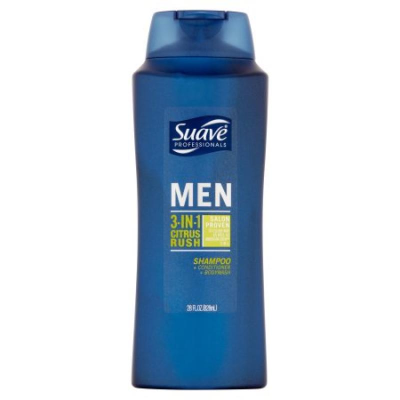Suave for Men Citrus Rush 3-in-1 Shampoo, Conditioner and Body Wash, 32 oz