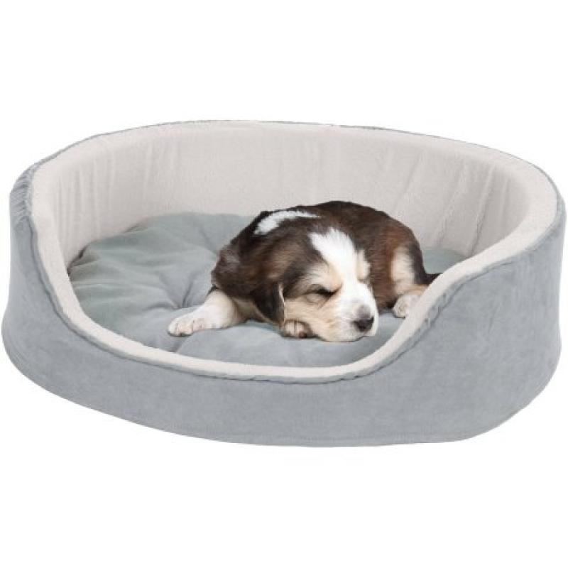 PETMAKER Medium Cuddle Round Microsuede Pet Bed, 26"L x 21"W x 6.5"H, Gray