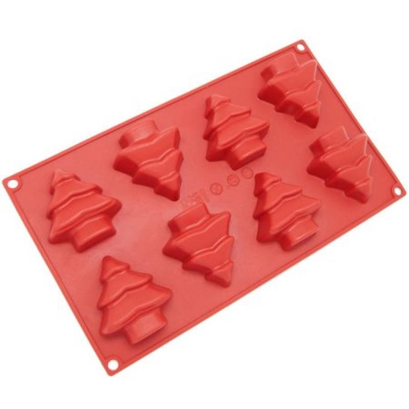 Freshware 8-Cavity Holiday Christmas Tree Silicone Mold for Muffin, Soap, Cupcake, Cheesecake, Pudding and Jello, SL-126RD