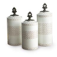 White Set Of 3 Canisters 12.41"H, 11.3"H, 10.4"H