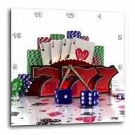 3dRose Casino concept with poker cards chips dice and slot style sevens, Wall Clock, 15 by 15-inch
