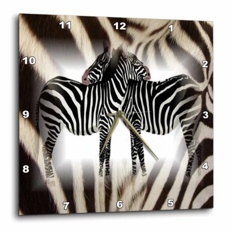 3dRose 2 Hugging Zebras On Real Zebra Fur, Wall Clock, 13 by 13-inch
