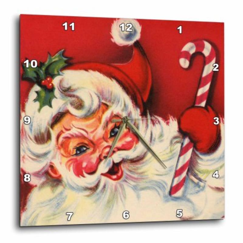 3dRose Santa and the Candy Cane, Wall Clock, 13 by 13-inch