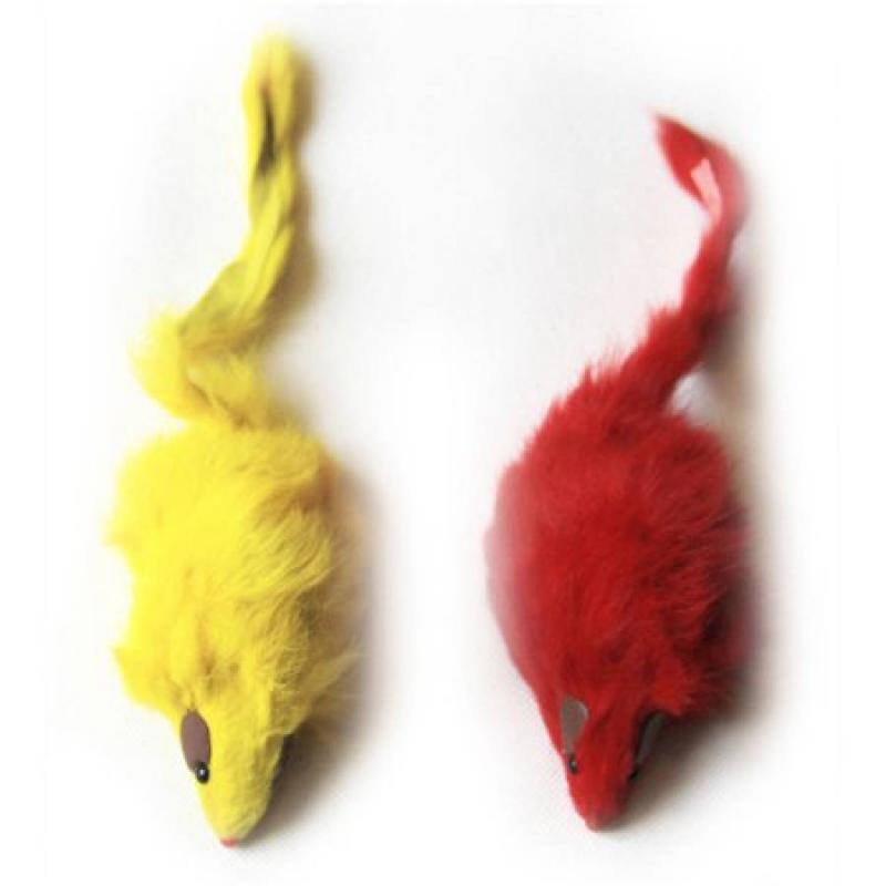 6-Pack Big Long Hair Fur Mice, Yellow/Red, 12 Pieces, 6 Each