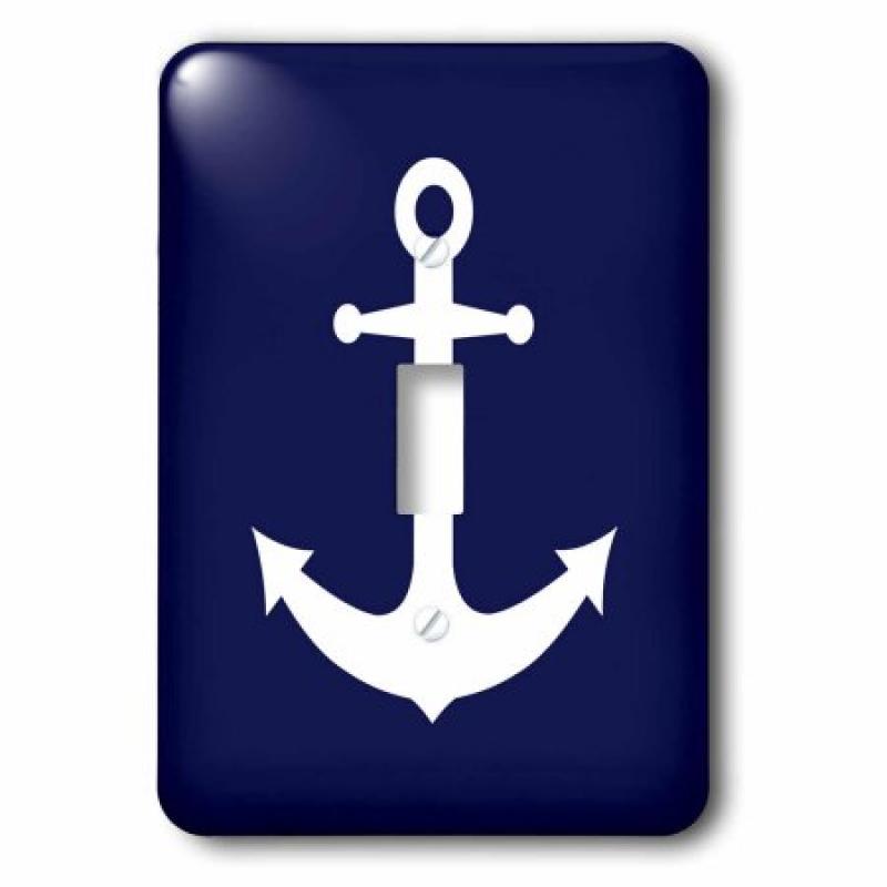 3dRose Navy Blue and White Nautical Anchor Design, Single Toggle Switch