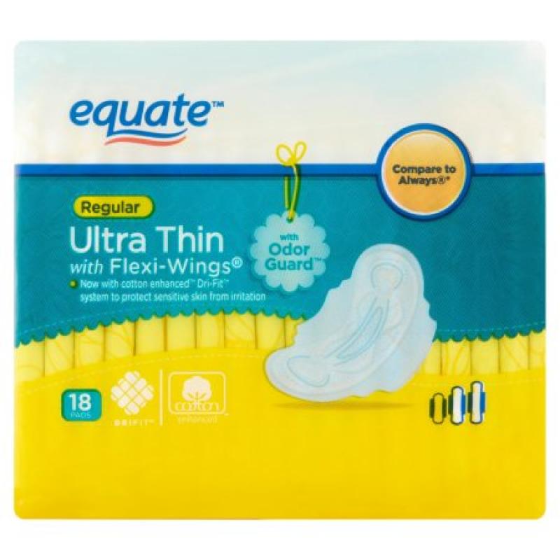 Equate Ultra-Thin Regular Unscented Pads with Wings, 18 ct