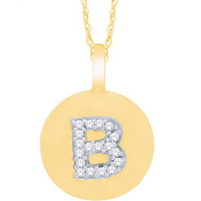 Diamond Accent 14kt Yellow Gold Initial "B" Alphabet Letter Pendant, 18" Chain
