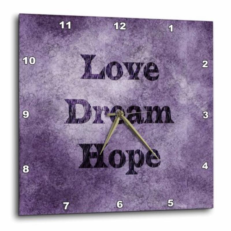 3dRose Purple Love, Dream, Hope - Zebra Print Word Art, Wall Clock, 10 by 10-inch