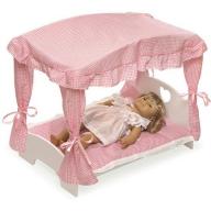 Badger Basket Doll Canopy Bed with Pink Gingham Bedding - Fits Most 18" Dolls & My Life As